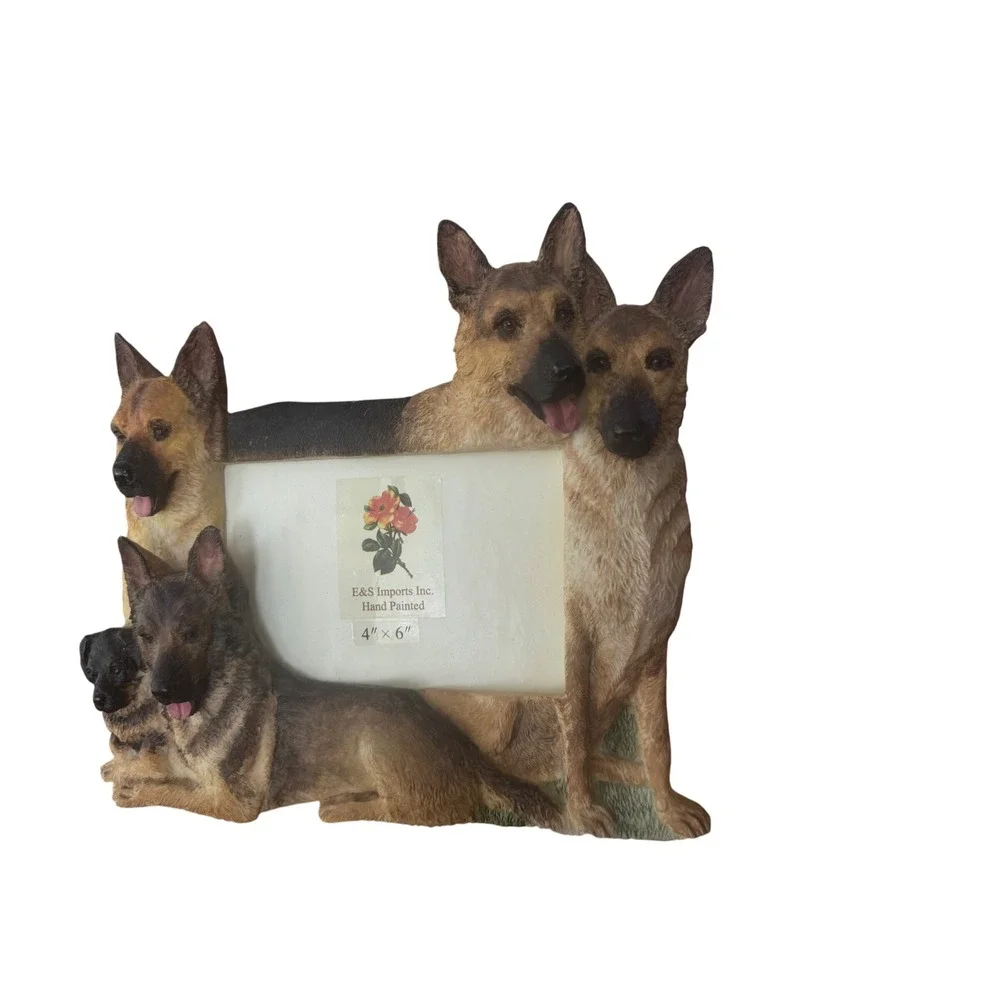 E&S Imports German Shepherd Dog 3D Hand Painted Resin Picture Frame Vintage EUC